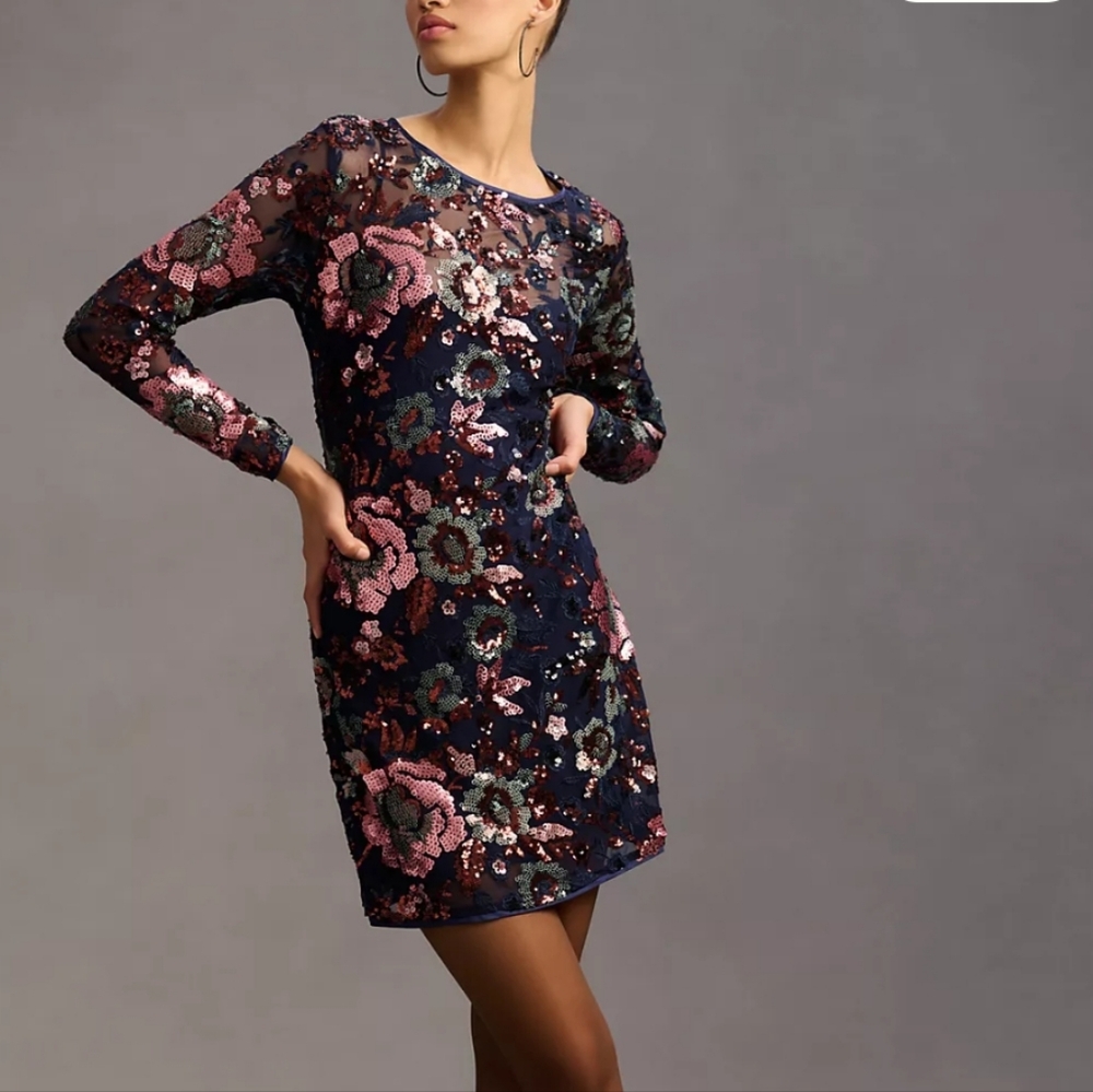 Anthropologie Navy and Pink Floral Dress